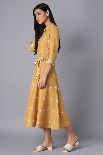 Yellow Flared Panelled Dress - View 3