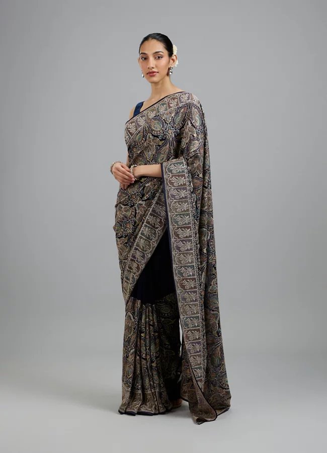 Indigo Blue Georgette Festive Saree - View 5