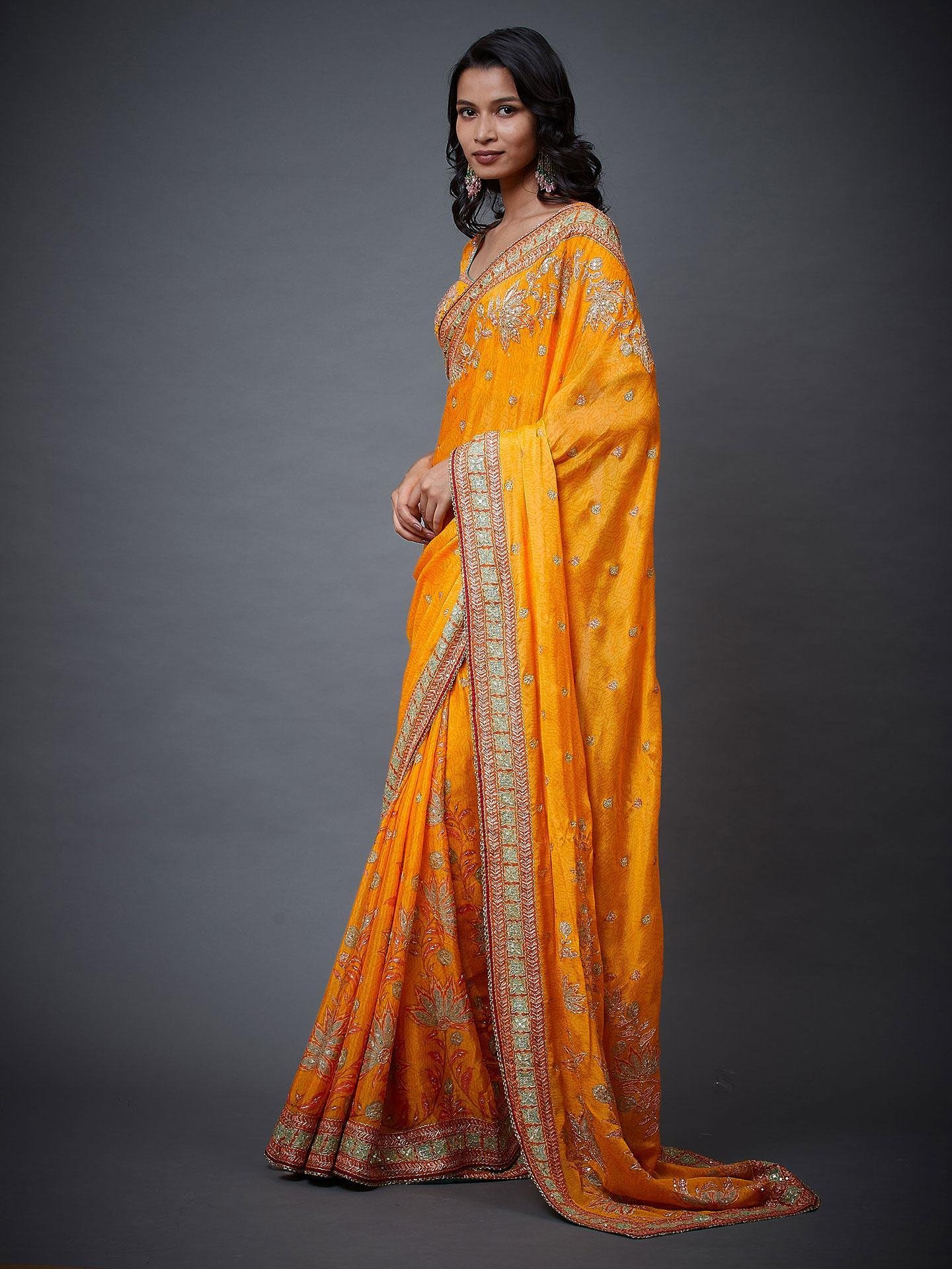 Mango &amp; Multi Waterfall Saree - View 4