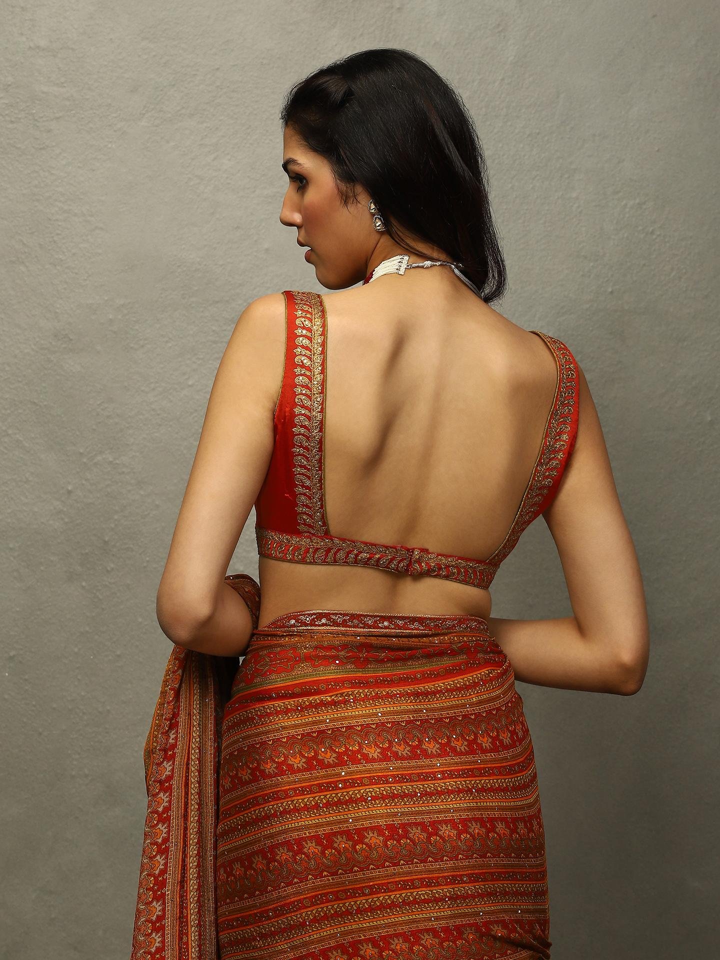 Red &amp; Beige Vasu Saree - View 7
