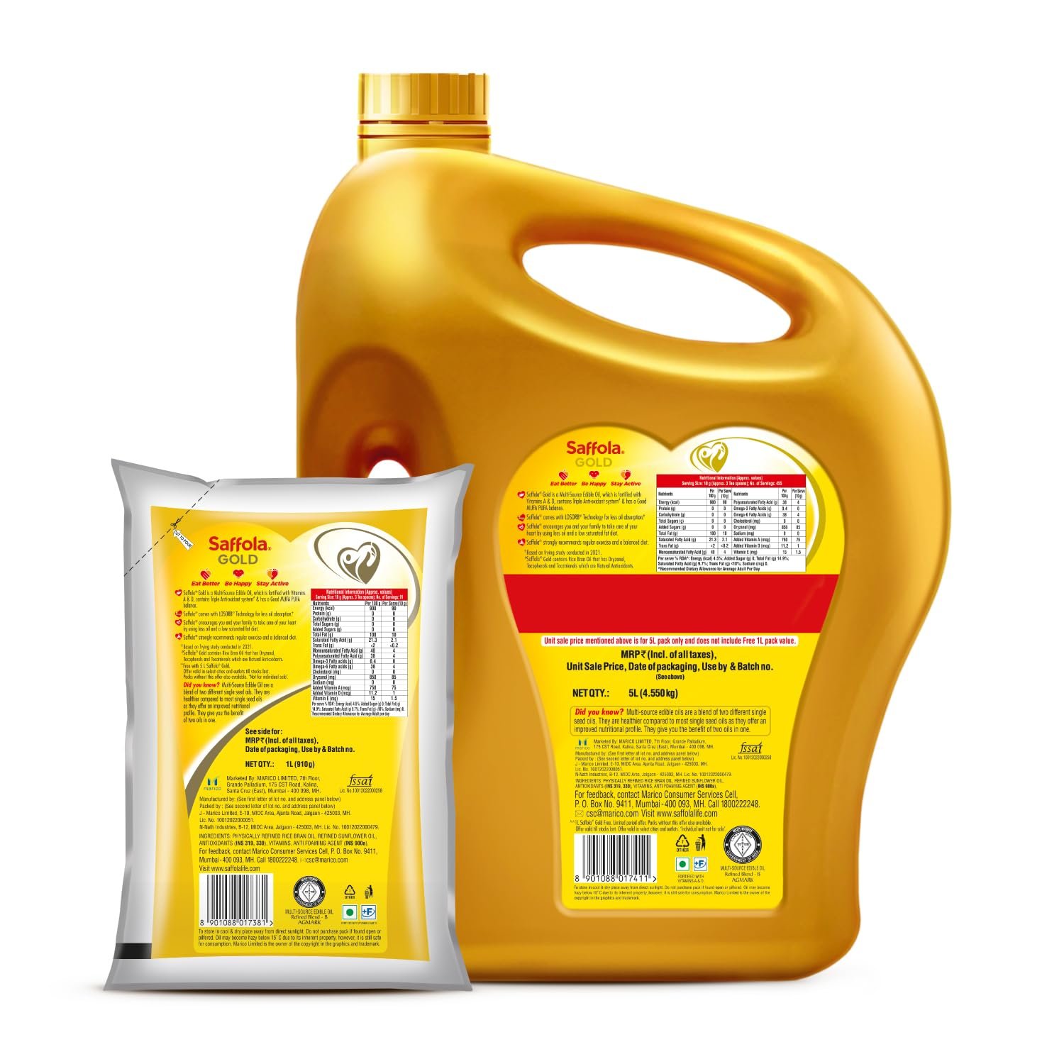 5 Litre Jar + Free 1 Litre Pouch Saffola Gold Refined Cooking oil | Blended of Rice Bran &amp; Sunflower oil - View 4