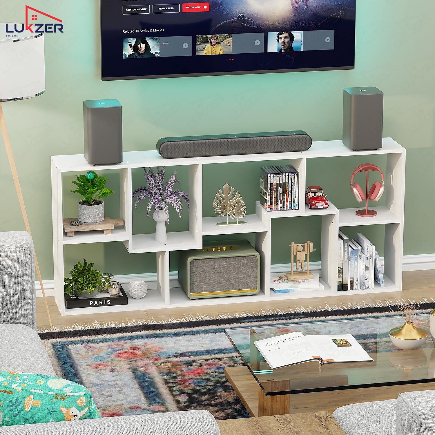 Lukzer 8 Shelves Modern Simple Engineered Wood Book Shelf with Storage Display Rack Open Bookcase Showcase Stand (MR-004/White/164 x 24 x 70 cm) DIY (Do It Yourself) - View 6