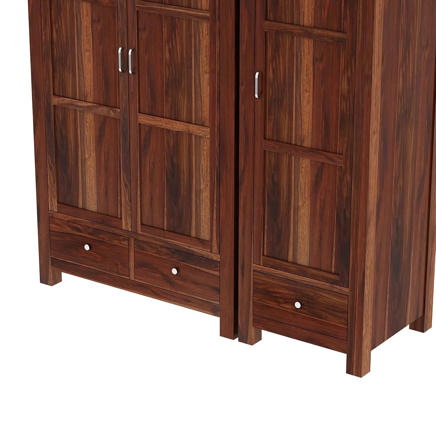 WOODLAB Furniture Sheesham Wood 3 Door Wardrobe Storage with 3 Drawers Wooden Multipurpose Almirah for Home Living Room - Natural Finish - View 4