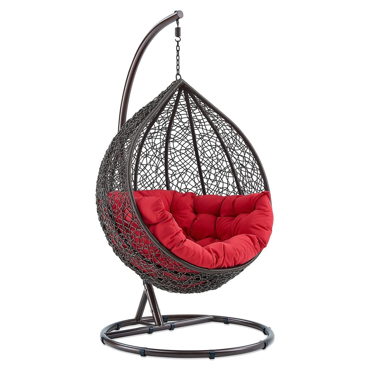 Rattan Knots Craft India Single Seater Swing Chair With Stand & Cushion Outdoor Indoor Balcony Garden Patio,Powder Coated Frame,Uv Protected Wicker,Premium Cushion Af_In_038 - View 2