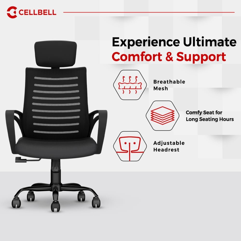 Office Chair - Adjustable Seat Height, Sturdy Metal Base, Revolving Study &amp; Computer Chair for Work from Home, Black - View 4