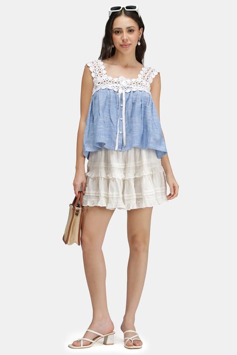 Imani 100% Cotton Lace Neck Baby Doll Top - View 6